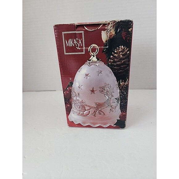 Mikasa Crystal Glass Bell Silent NIght Santa in Sleigh With Reindeers Boxed Vtg - Picture 1 of 16